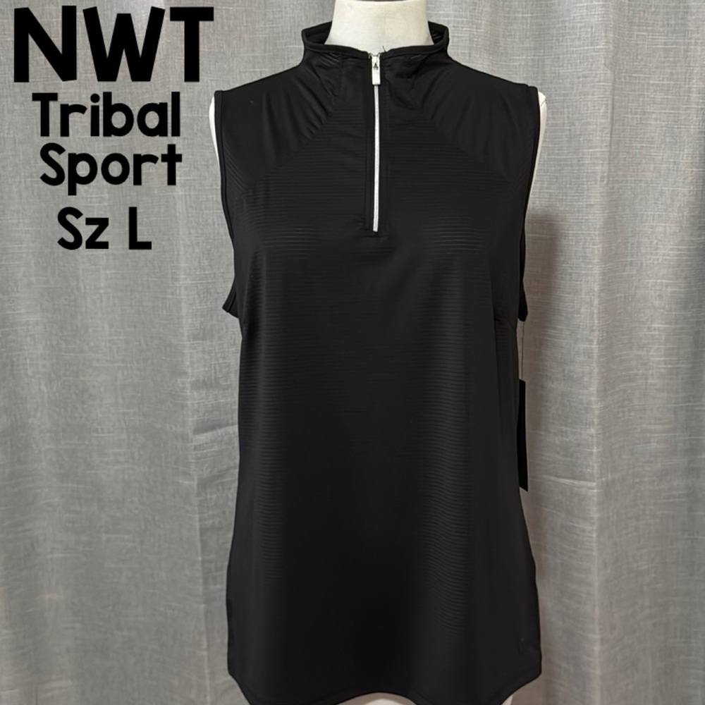 NWT Tribal Sport Golf Top-Sleeveless 1/4 Zip-Black-Sz L-Wmns-Dri Wick Material